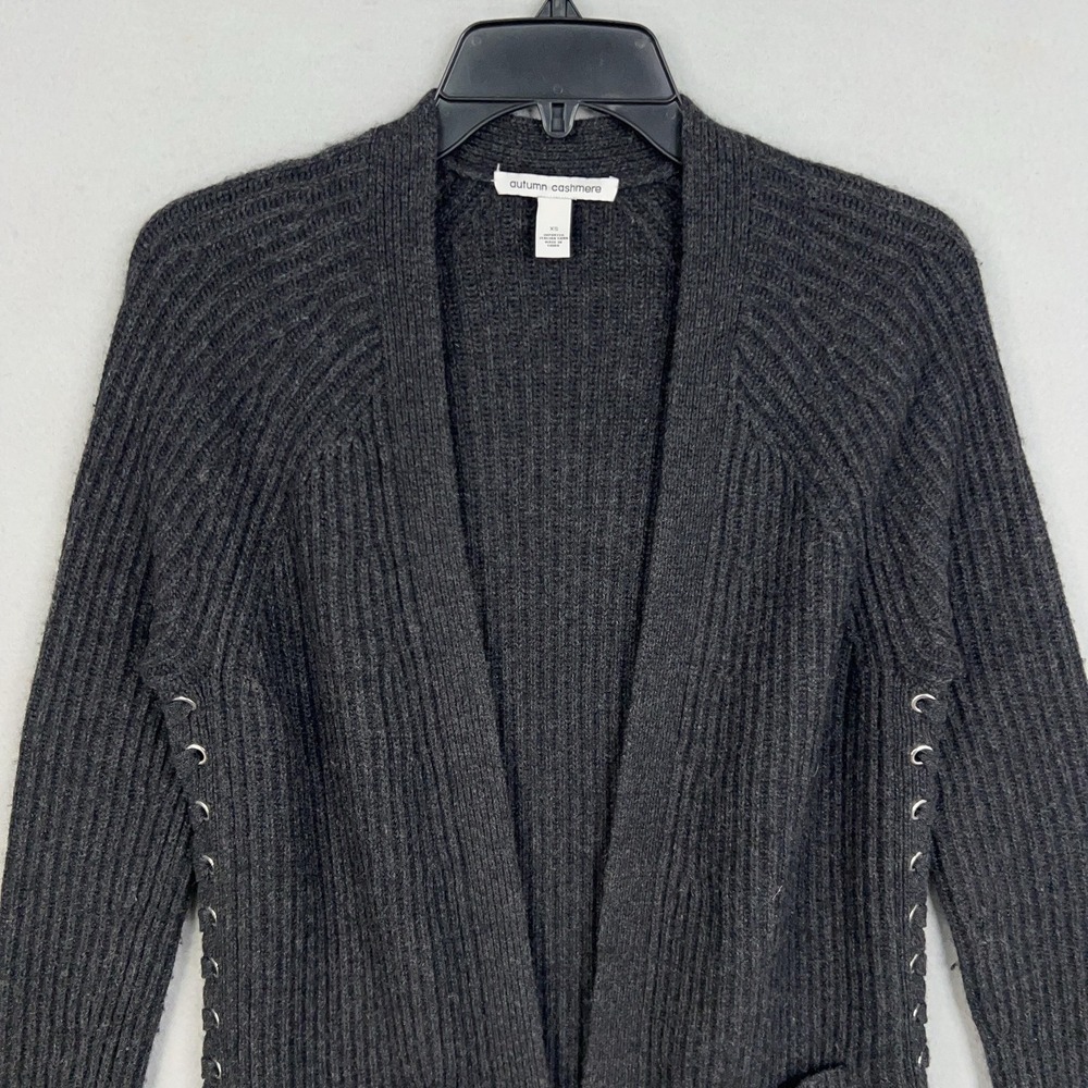Autumn Cashmere Cardigan Sweater Womens XS Gray Ribbed Open Lace Up Sides Knit - Picture 2 of 12